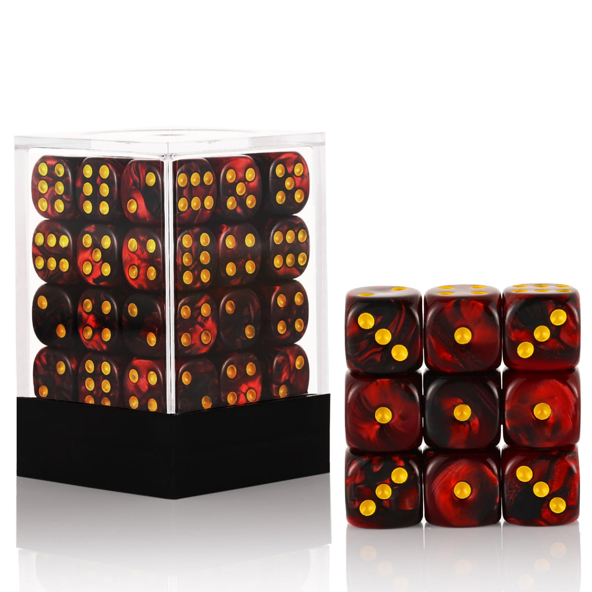 Handan dice set: 36-piece 12mm dark red and black with portable box.