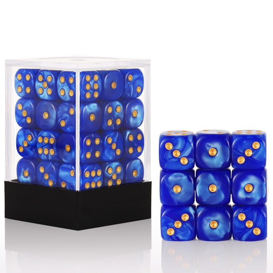 Handan Deep Blue Pearl mini dice with portable box for Yahtzee and quick storage.