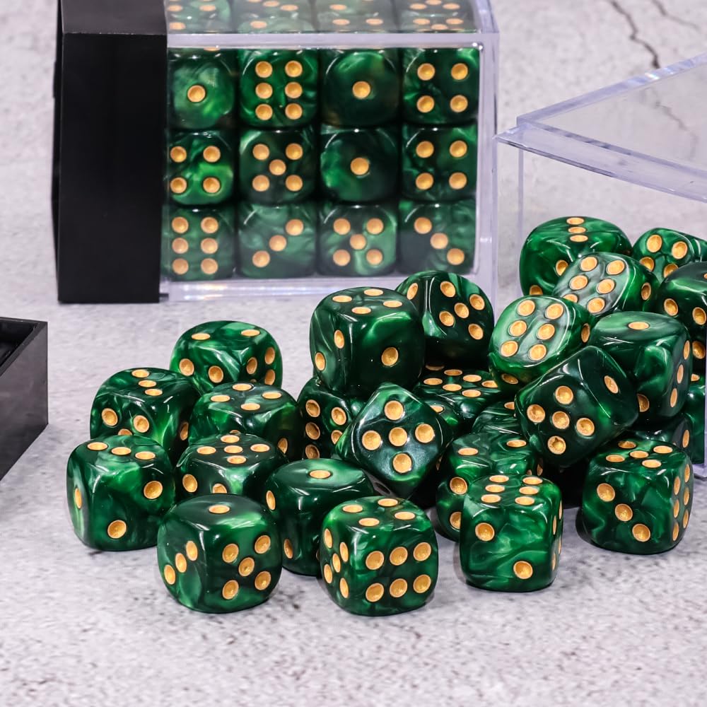 Handan dice set for Yahtzee gameplay in a bright green pearl finish.