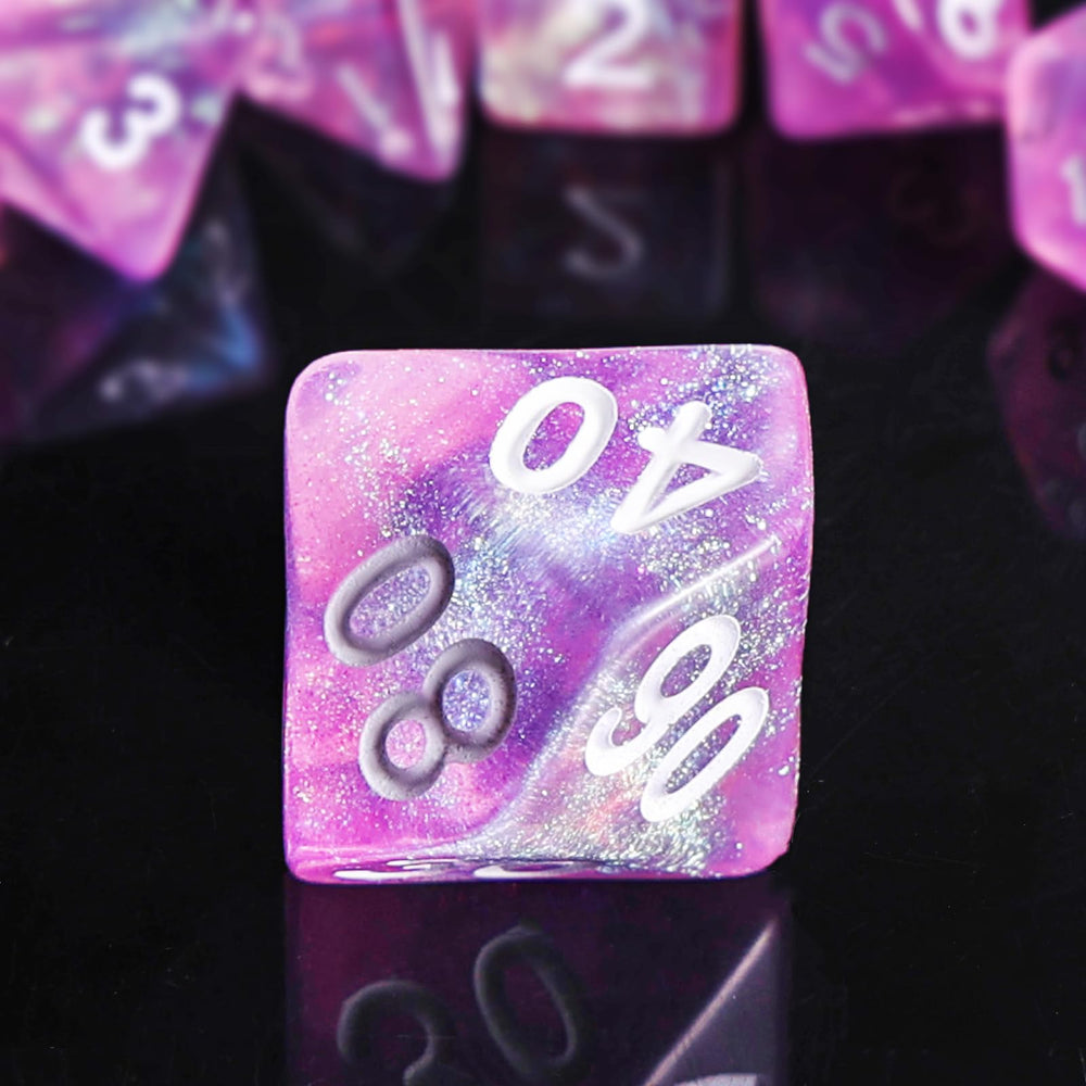 Handan pink glitter D12 dice enhance dice pools with sparkling readability.