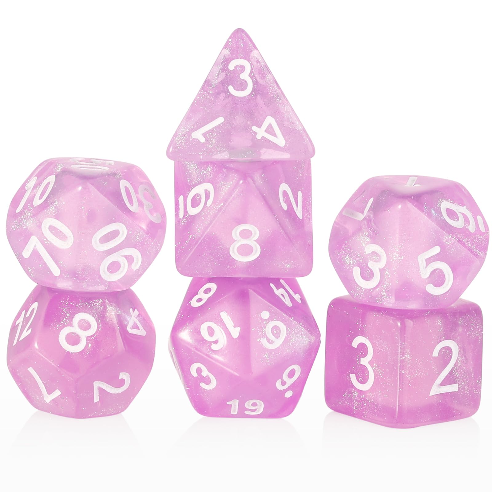 Handan dice pouch keeps pink glitter dice organized and portable.