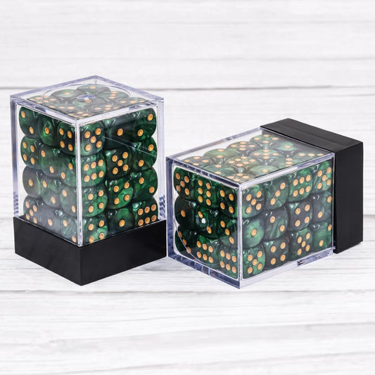 Handan mini dice in green pearls, 12mm size ideal for precise rolls.