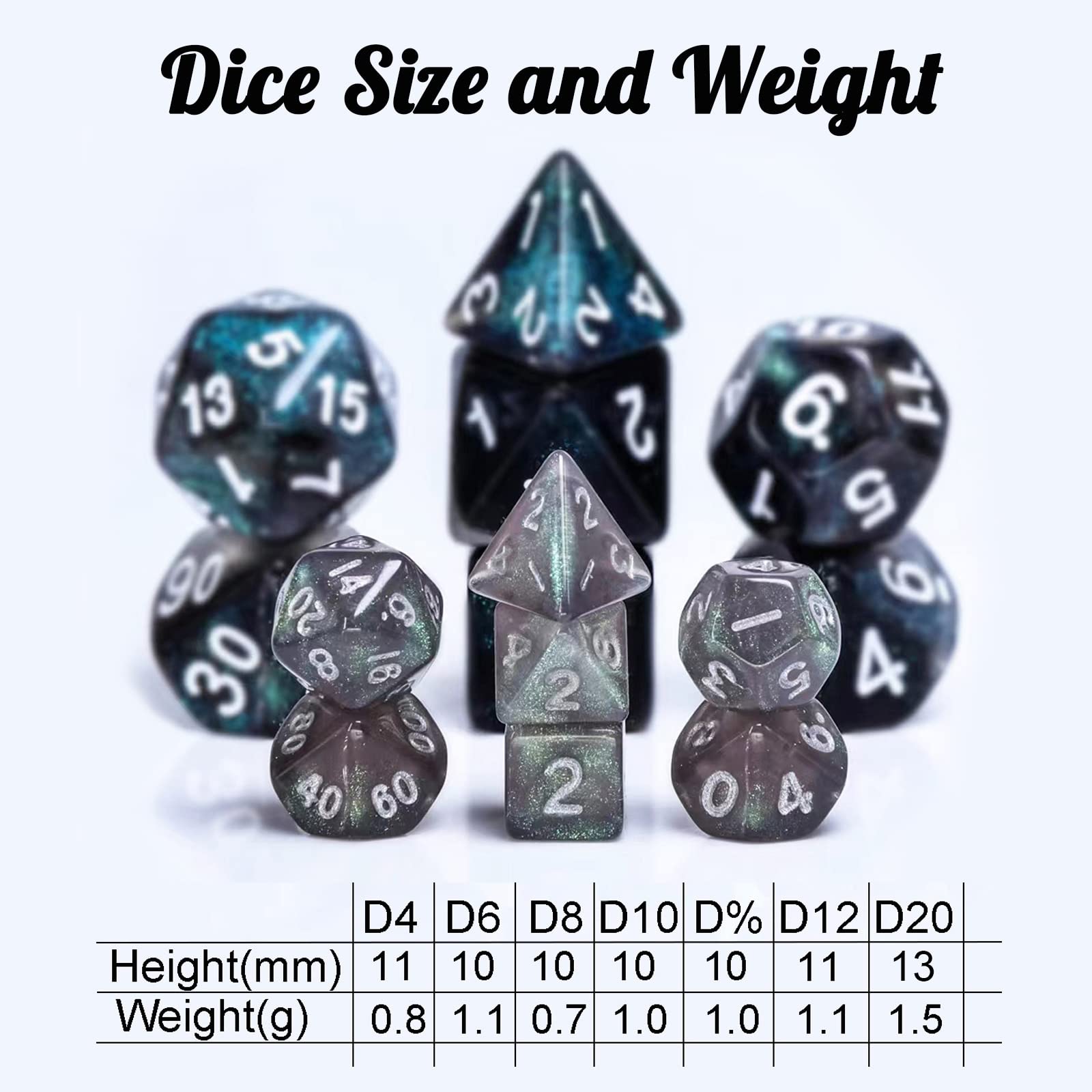 Handan mini D&amp;D dice collection highlighting 10mm size and easy readability