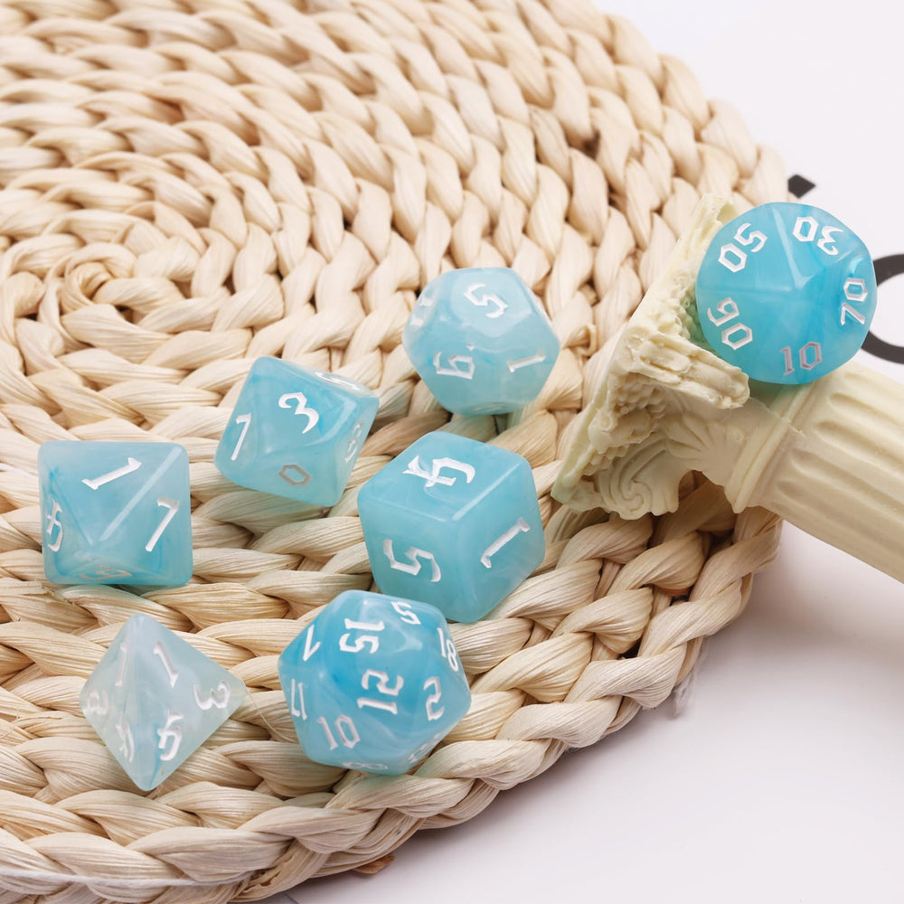 Handan polyhedral 7pc set, includes D4 through percentile die for RPG play.