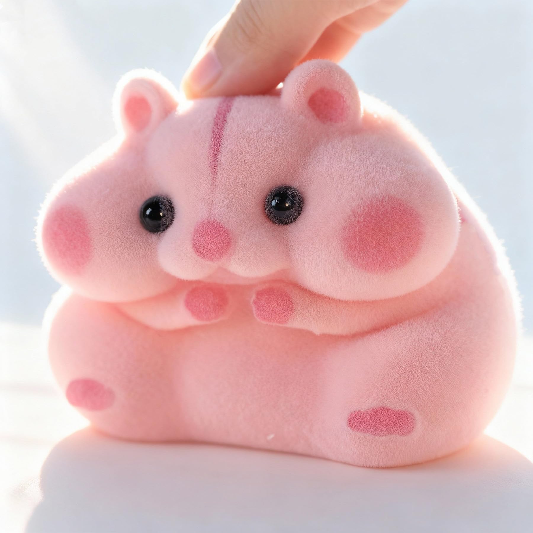 Handmade Taba Squishy Hamster Toy pink close-up, silicone body with mochi-like softness.