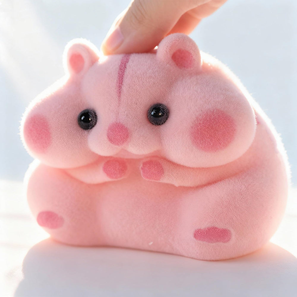 Handmade Taba Squishy Hamster Toy pink close-up, silicone body with mochi-like softness.