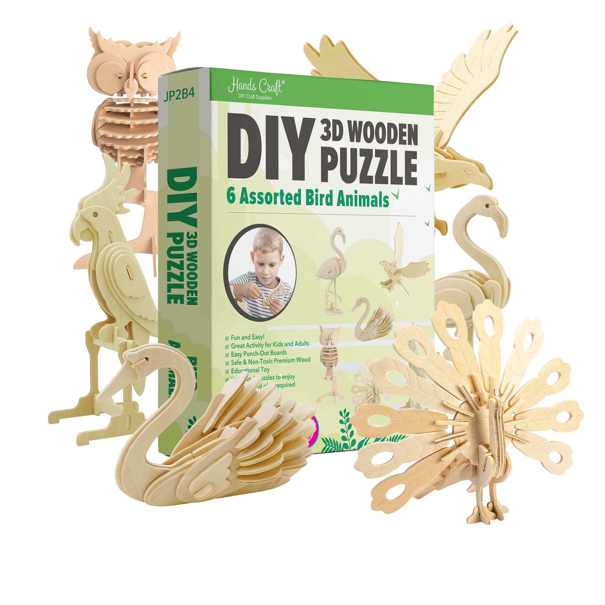 Hands Craft 3D eagle puzzle image, precise laser-cut pieces for easy assembly