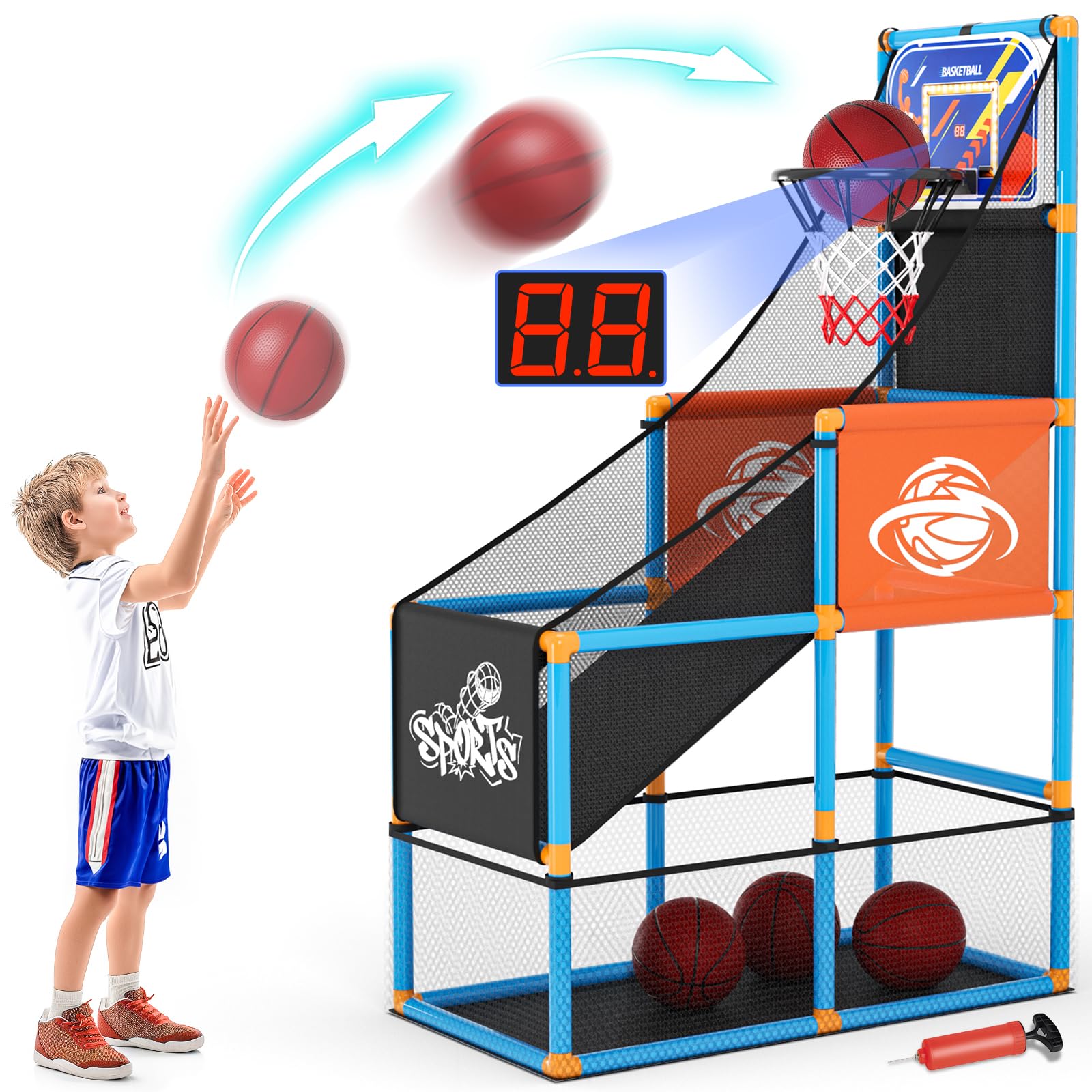 Handwell arcade basketball hoop with LED scoreboard for home play.