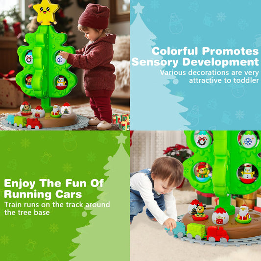Handwell Christmas tree toy set with ornaments enhances color recognition and imaginative play.