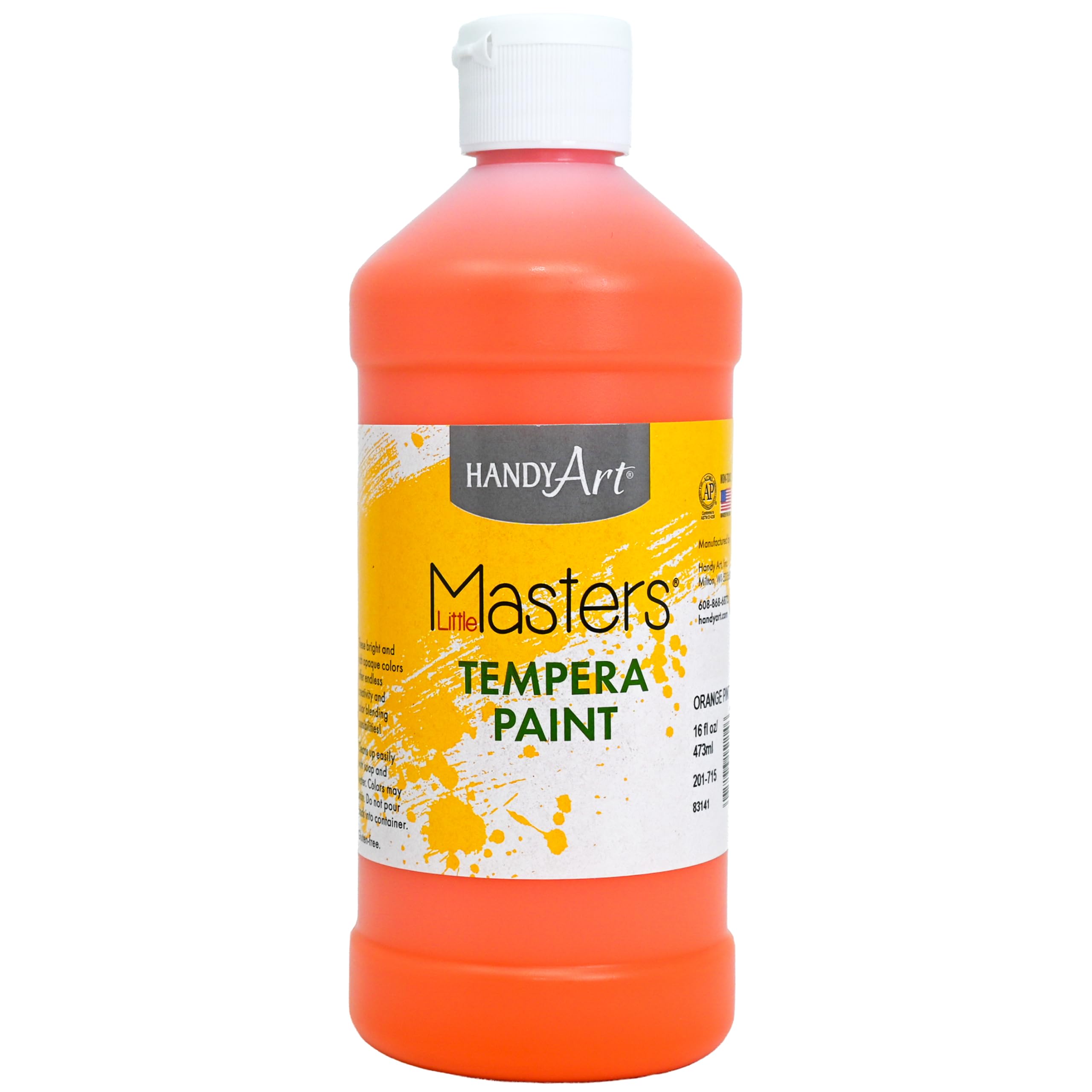 Handy Art Little Masters tempera orange 16 oz bottle ideal for classroom art projects.