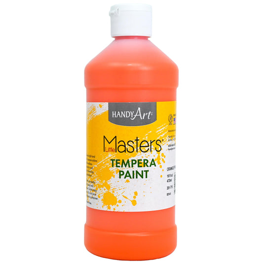 Handy Art Little Masters tempera orange 16 oz bottle ideal for classroom art projects.