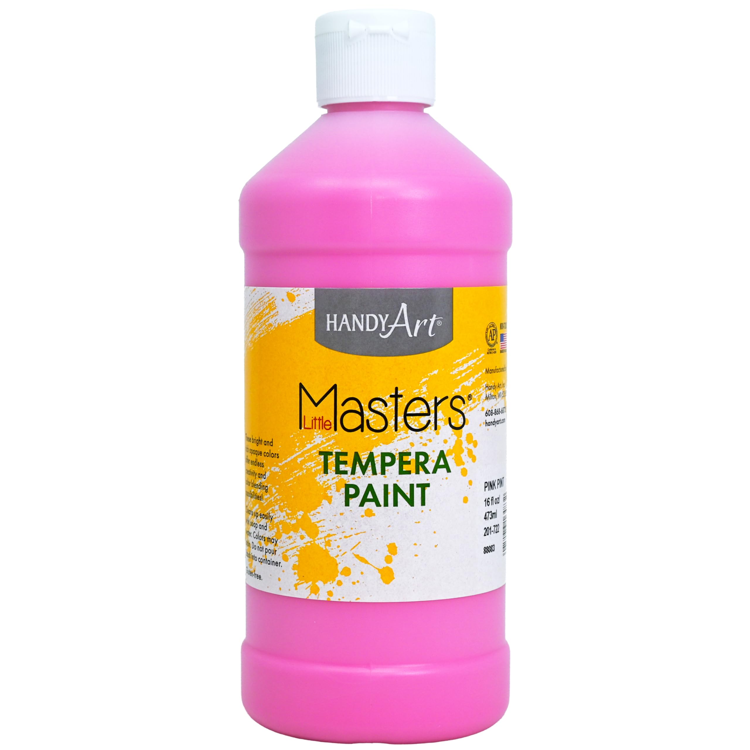 Handy Art Little Masters pink tempera paint bottle, easy cleanup for kids' art projects