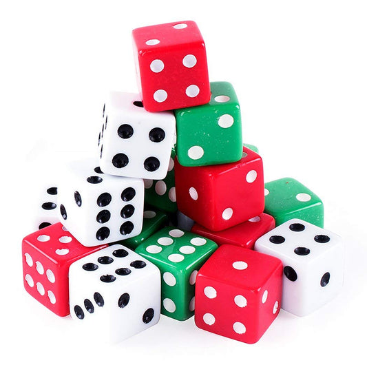 Handy Basics dice in red, green, white for versatile, easy-to-read tabletop gaming.