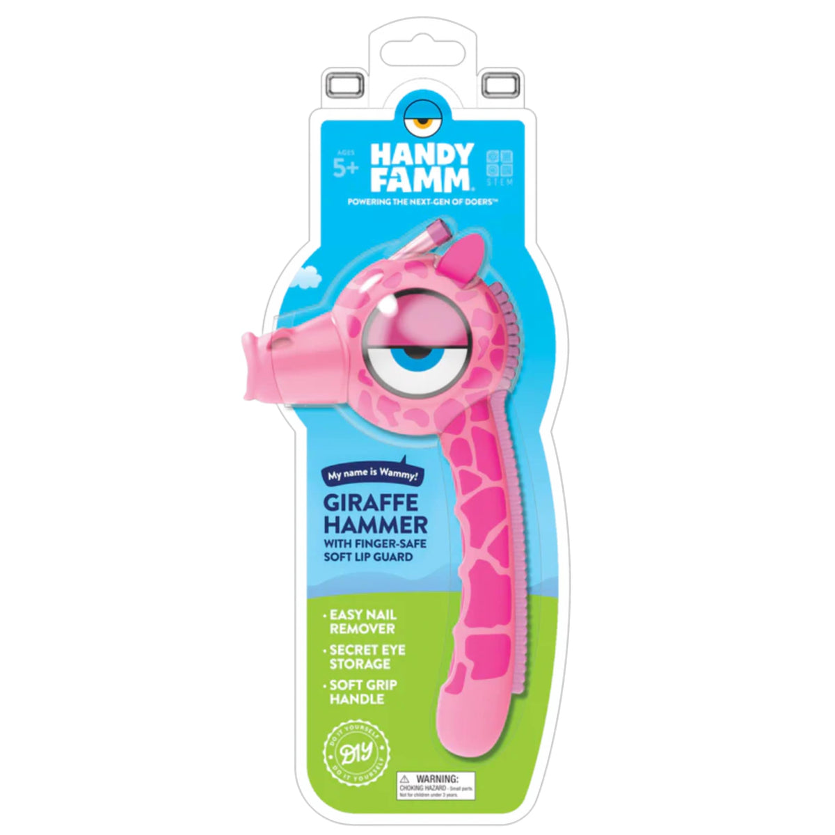 Handy Famm Wammy giraffe hammer with kid-friendly real metal head for safe DIY