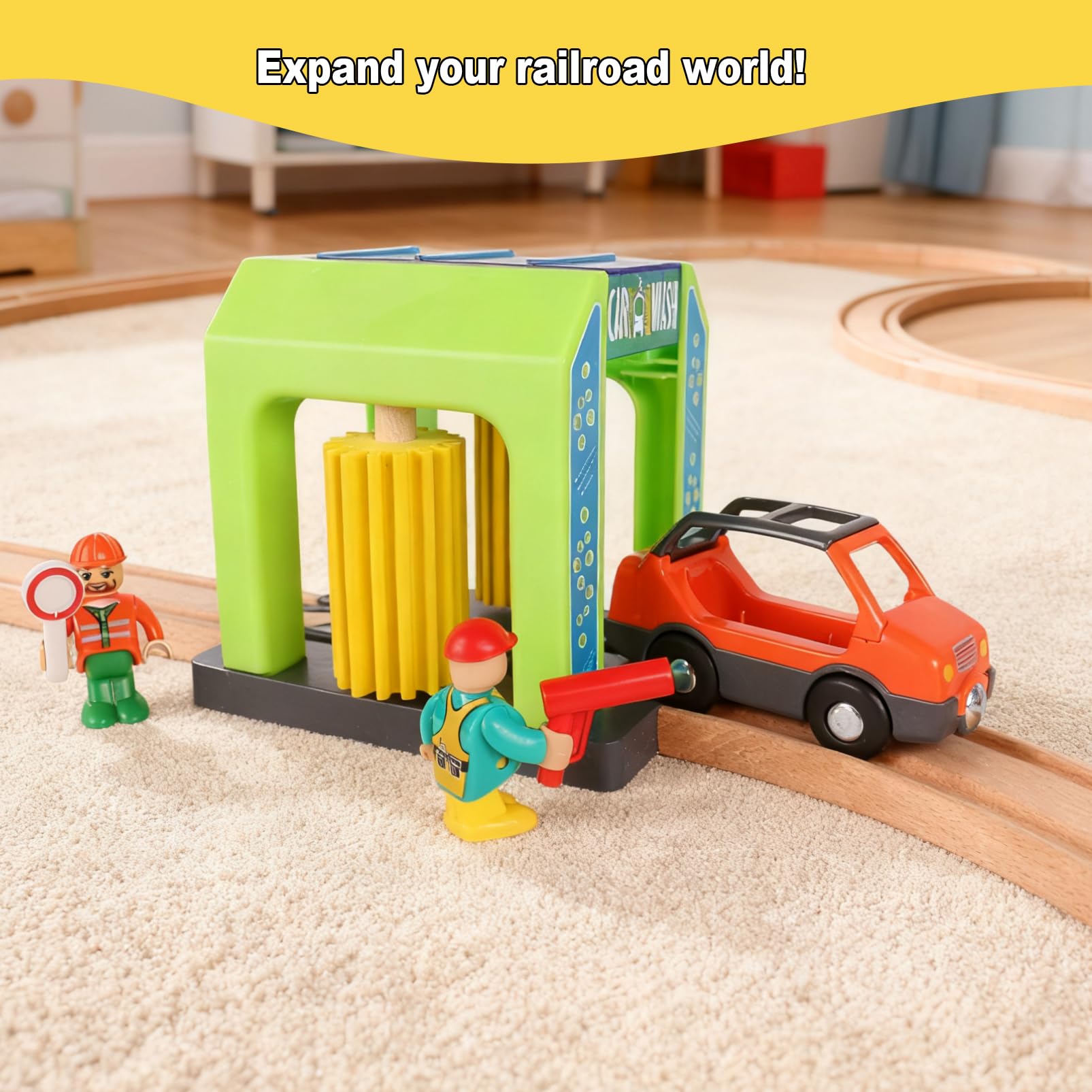 HANQIANN car wash station grey-green colors image shows kid-friendly design and appeal.