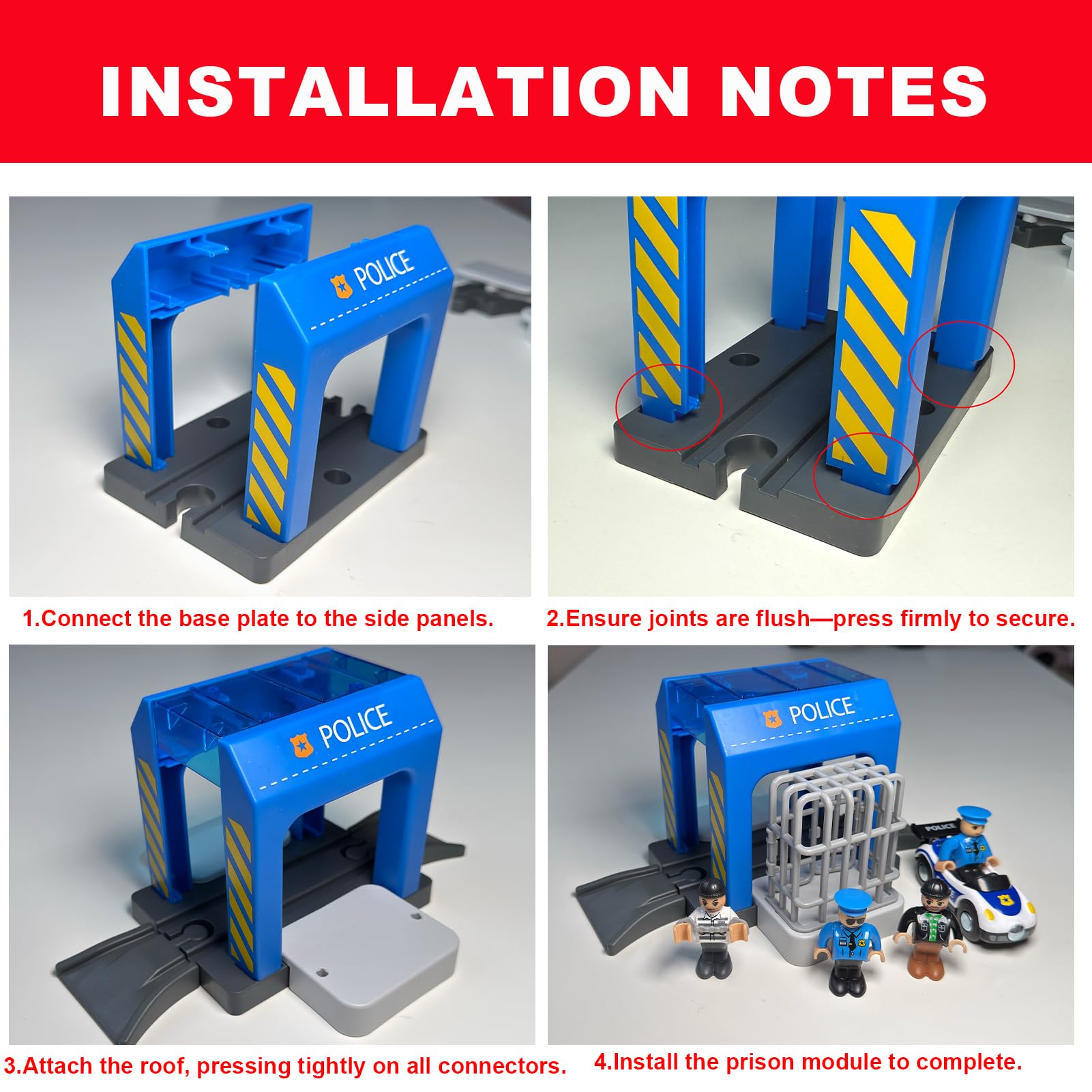 HANQIANN Police Station Playset Compatible with Wooden Tracks—seamless integration with existing set.