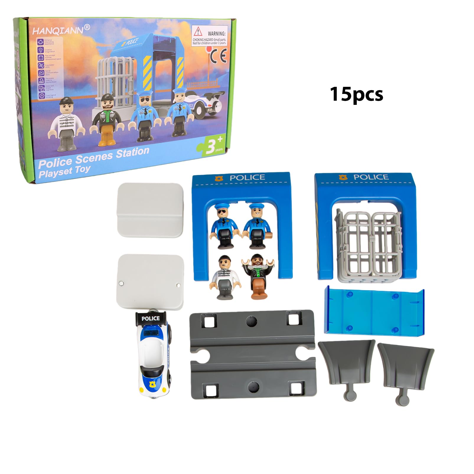 HANQIANN Police Station Playset Handcuffs—classic accessories enhance pretend policing narratives.