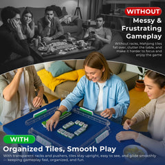 Built-in pushers on HANUSTARS rack enabling easy tile sliding during play.