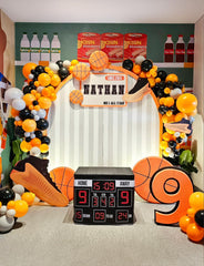 Haolongfa orange-black-white-gold balloons arch for striking Halloween display.