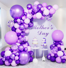 Haolongfa Purple Balloons Arch Kit setup for a vibrant wedding backdrop.