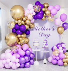 Haolongfa purple and gold balloon arch kit for a chic wedding backdrop