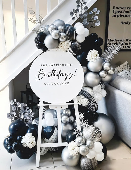 Haolongfa silver-black-white confetti balloons for festive shimmer.