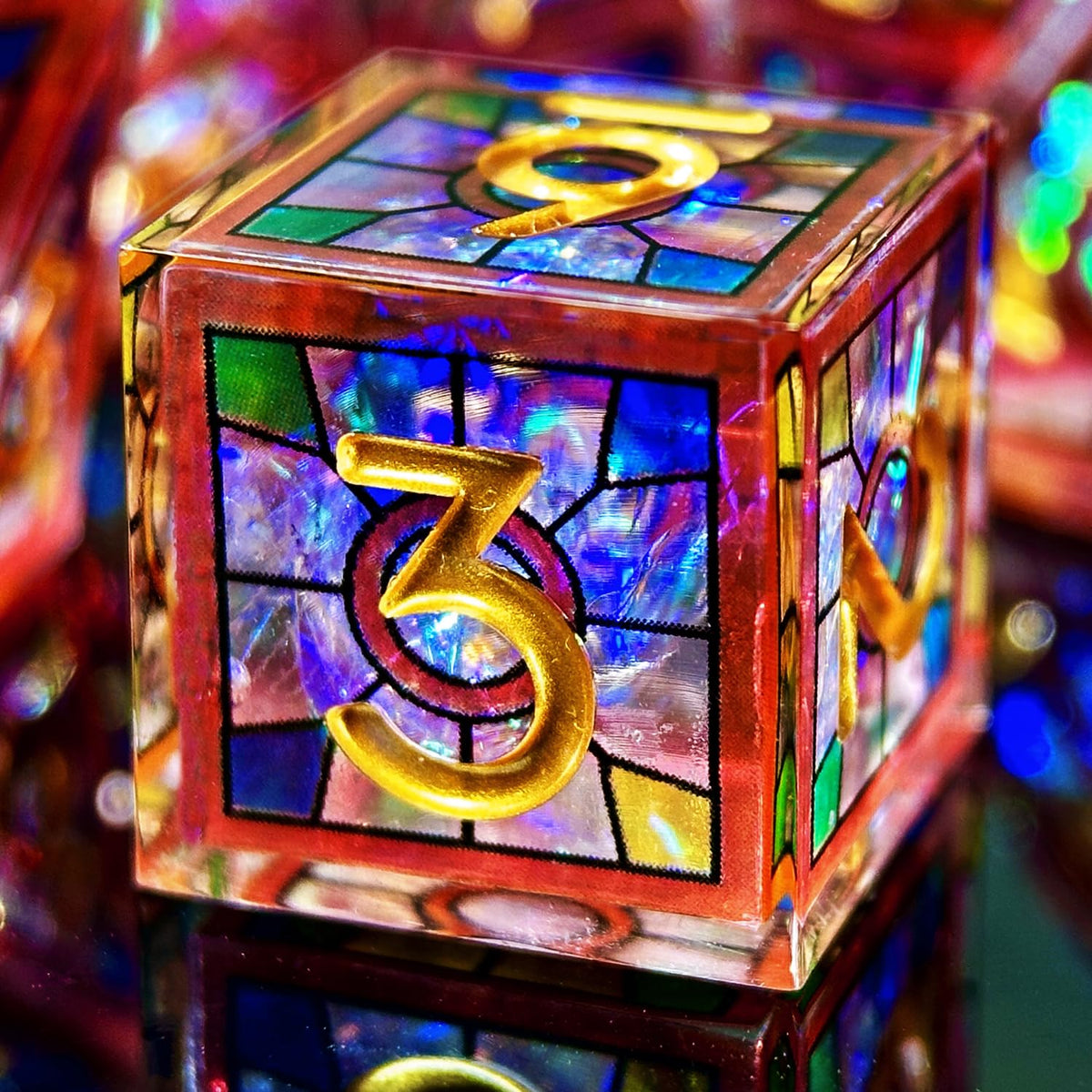 HAOMEJA red sky dice with stained-glass core display ideal for tabletop RPGs