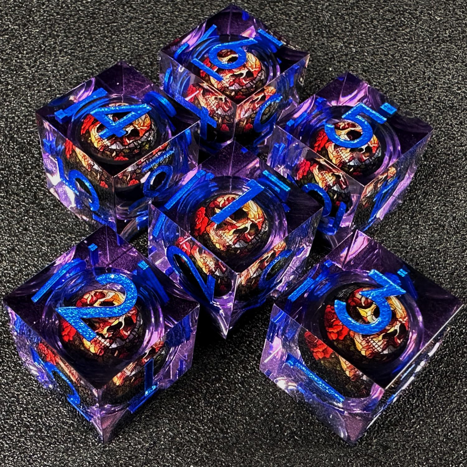 HAOMEJA hand-polished resin dice highlight vivid purple color and precise geometry.