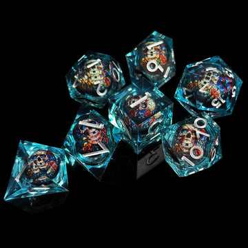 HAOMEJA resin dice D12-D8 detail highlights polished craftsmanship.