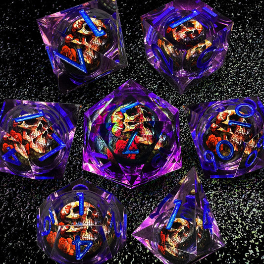 HAOMEJA Skull D&D dice set with D12 close-up sparks imaginative worldbuilding.