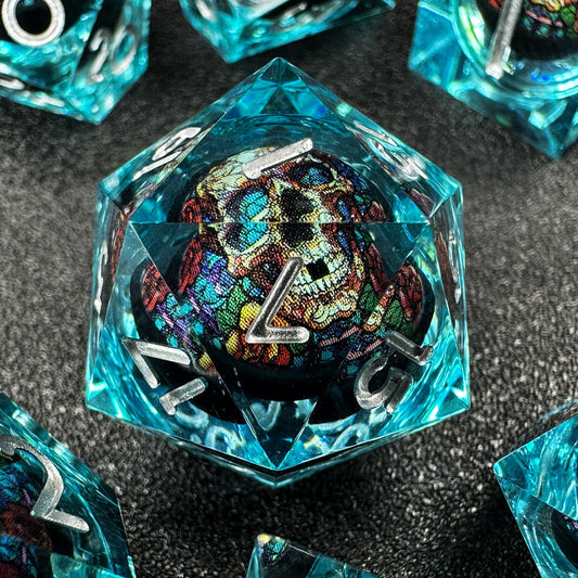 HAOMEJA Skull D&D dice set on display for immersive tabletop play.