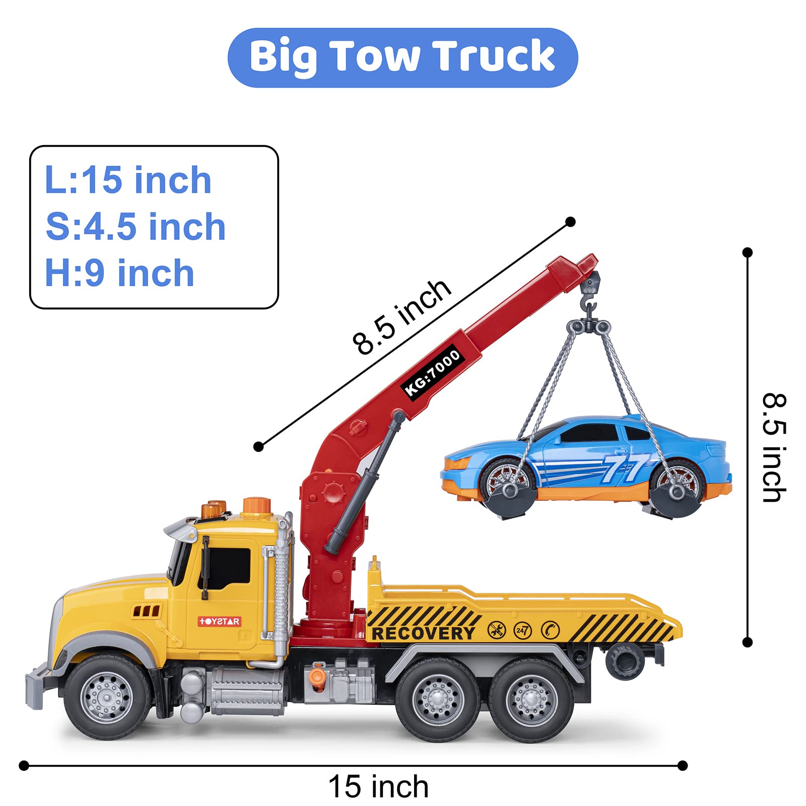 haomsj tow-truck play-action-buttons: easy, intuitive controls for youngsters.