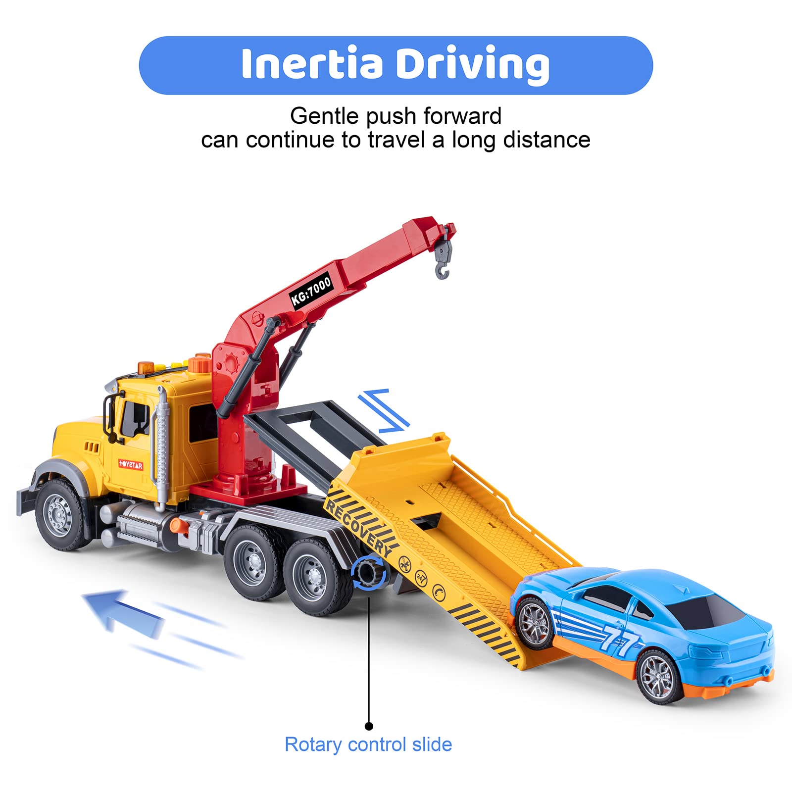 haomsj tow-truck tilting-load-platform: smooth unloading during pretend deliveries.