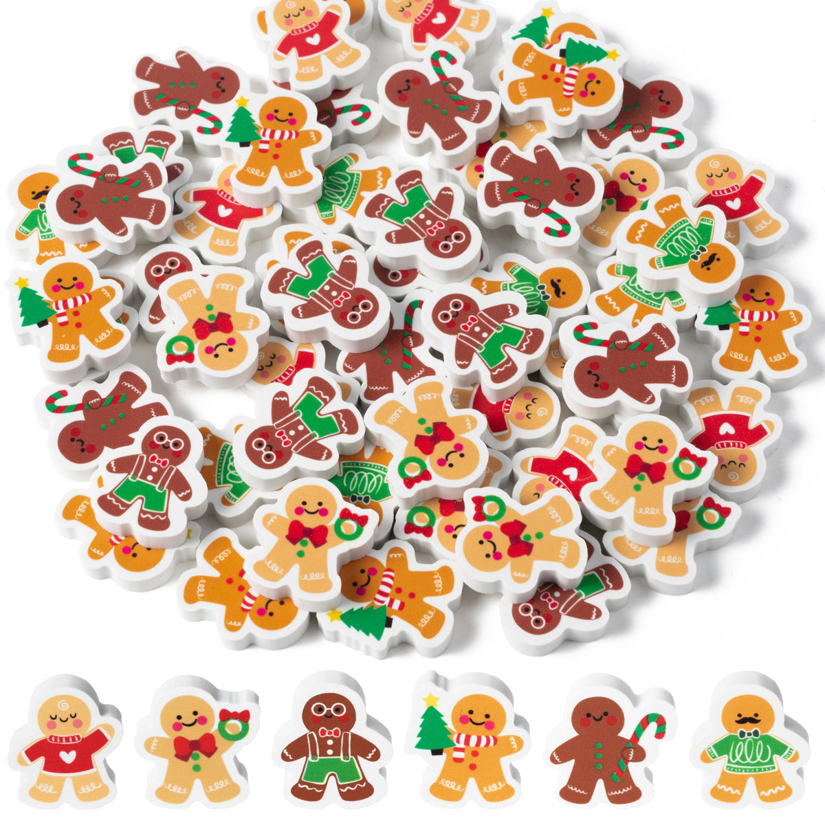 Haooryx Christmas gingerbread men erasers in six colors are great for classroom rewards.