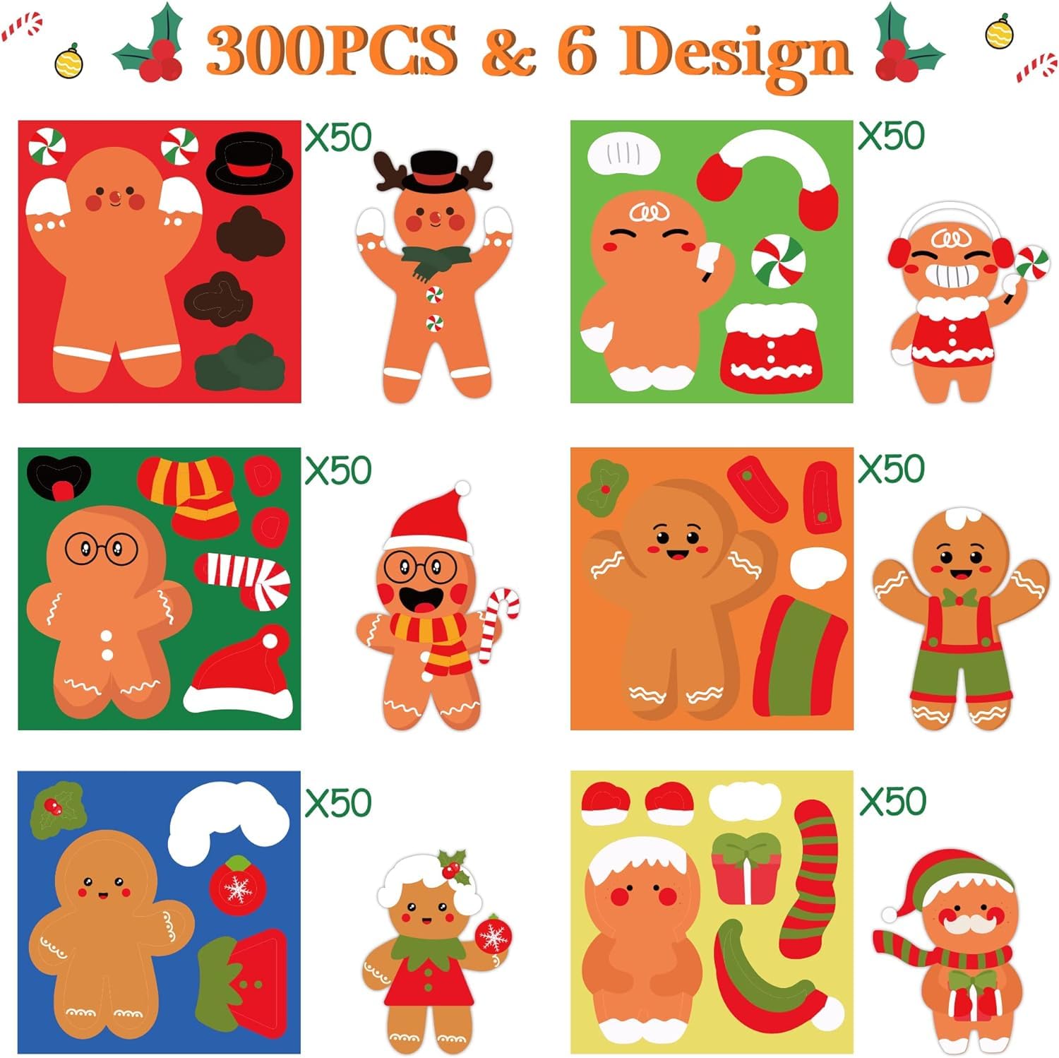 Haooryx gingerbread face stickers mix-and-match for creative play.