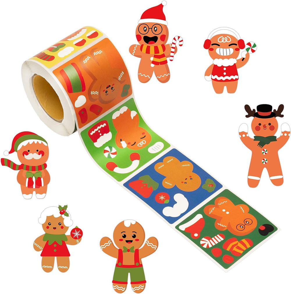 Haooryx gingerbread scene sticker roll with 300 bright designs for festive crafts.