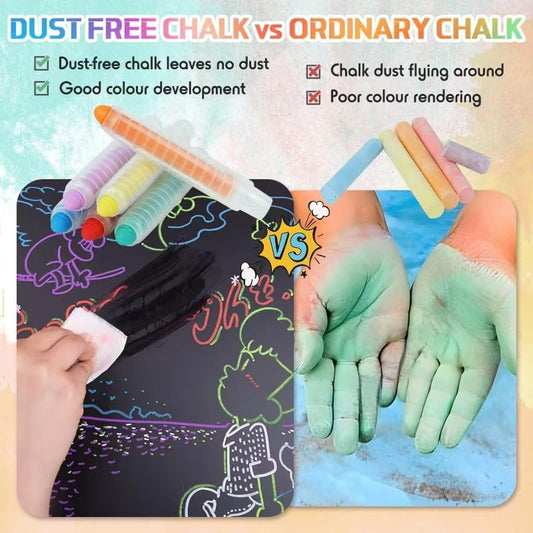 Haoyond chalk holder twists; keeps hands clean during drawing.