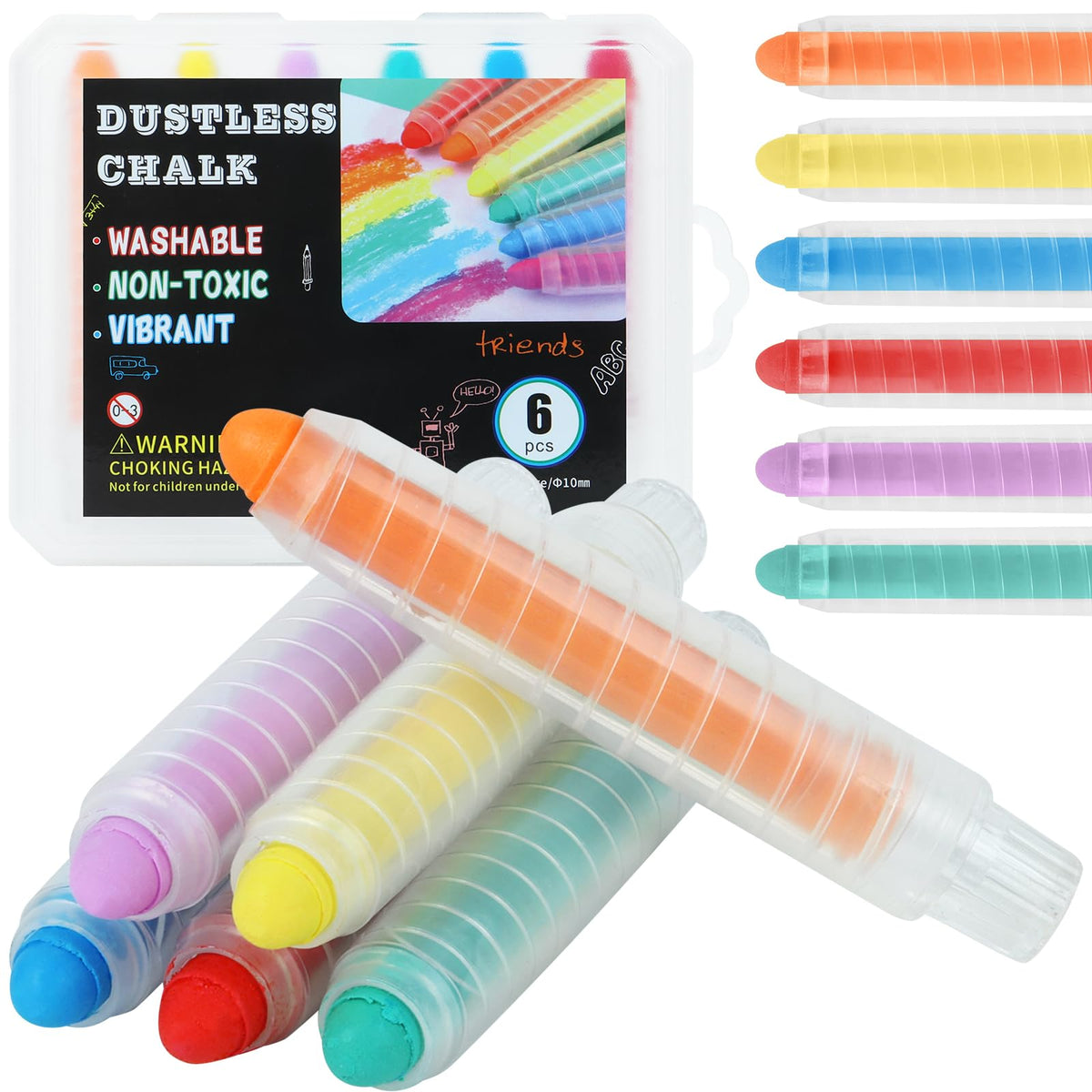 Haoyond dustless chalk for kids, six colors, easy to wipe away.