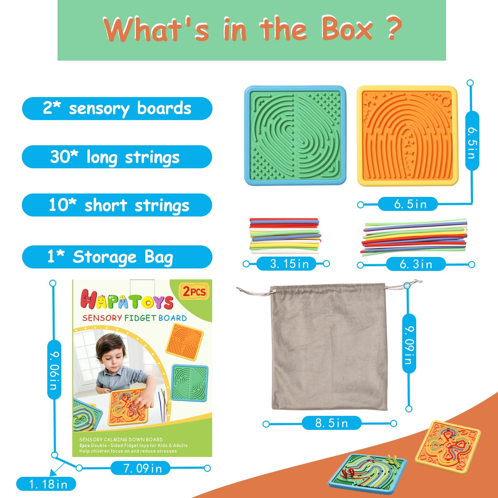 HAPATOYS two-pack sensory boards ready for portability