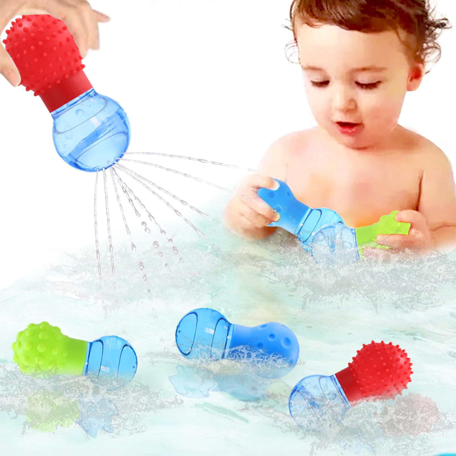 HAPATOYS 3-pack bath toy with 9-way water sprinkler for bath time fun.