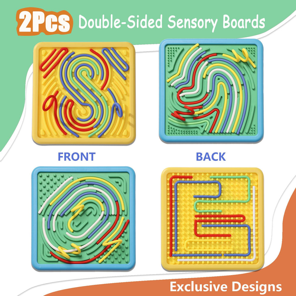 HAPATOYS sensory board side view; textured corners for tactile exploration.