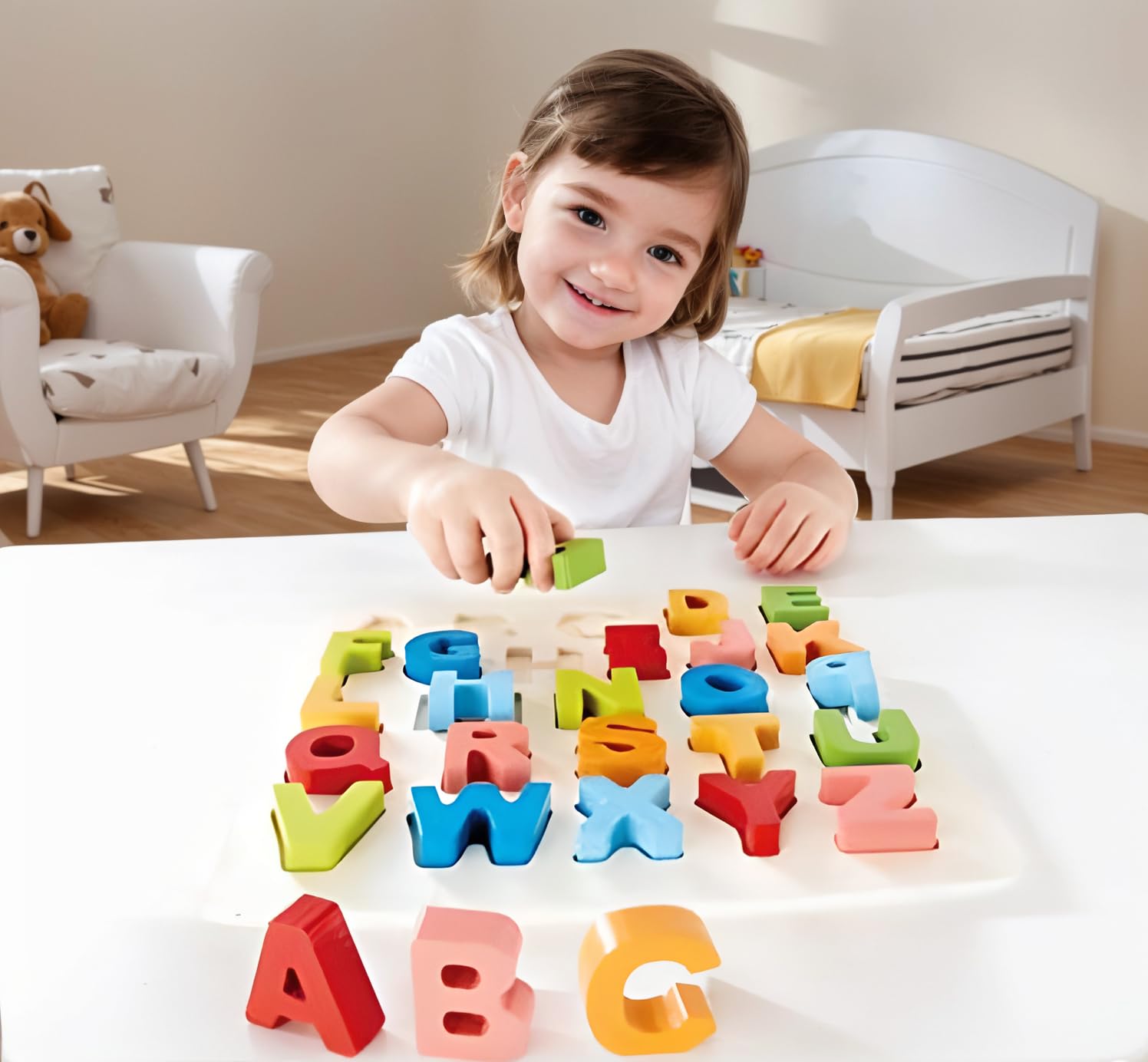 Hape Alphabet Blocks colorful letter puzzle supports color recognition and ABC learning