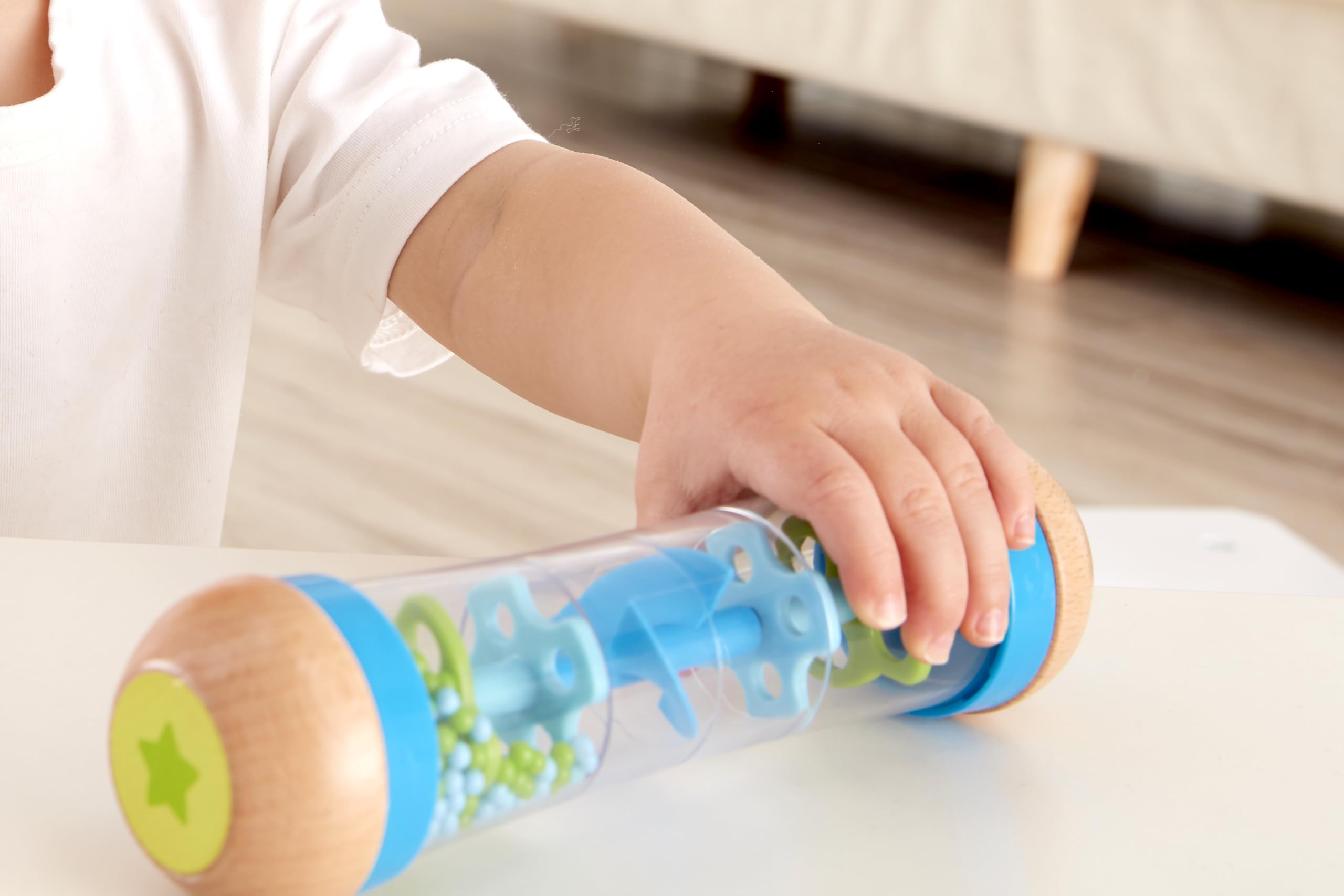 Hape Beaded Raindrops Rainmaker’s classic wooden design complements other toys and rooms.