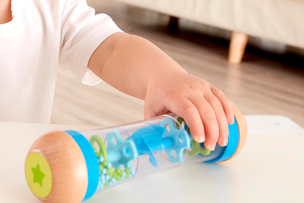 Hape Beaded Raindrops Rainmaker’s classic wooden design complements other toys and rooms.