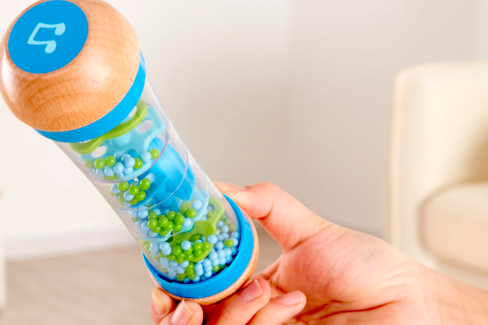 Hape Beaded Raindrops Rainmaker beads trickle to introduce tempo and melodic exploration.