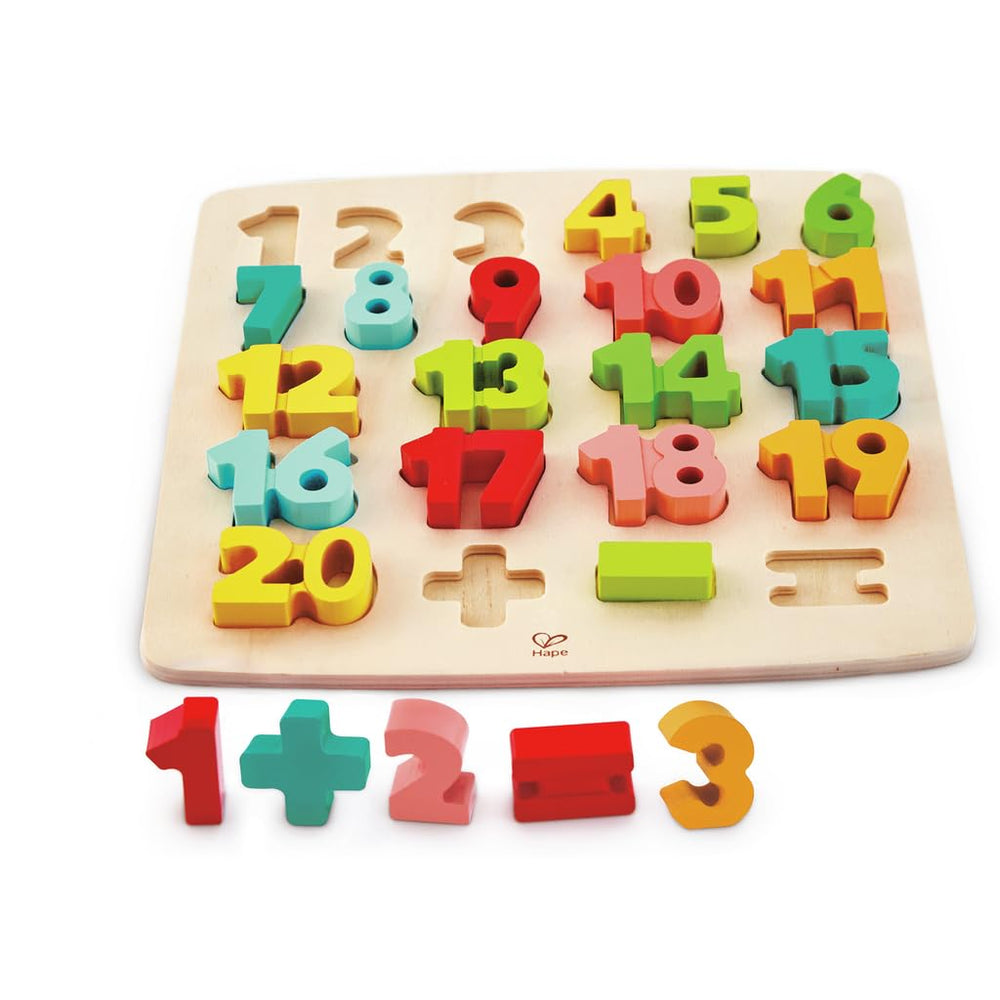 Hape Chunky Number Puzzle board with numbers supports early math learning.