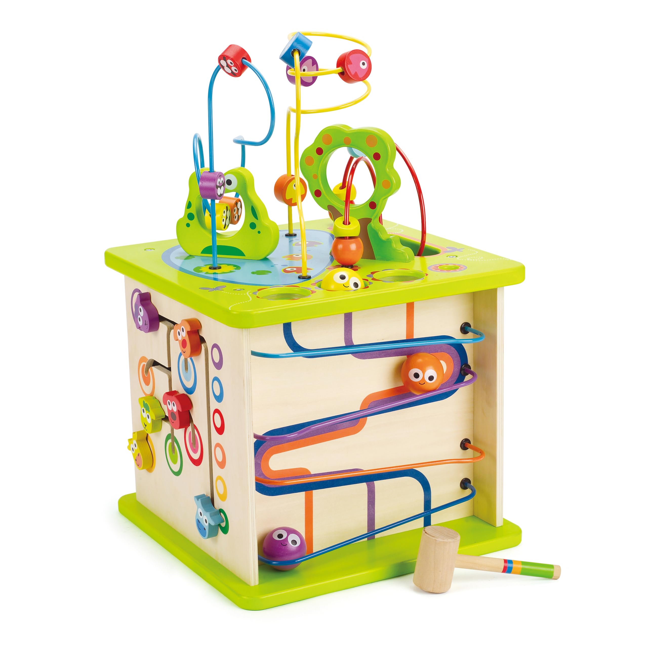Hape Country Critters Play Cube bead side features animal friends to boost dexterity and storytelling.