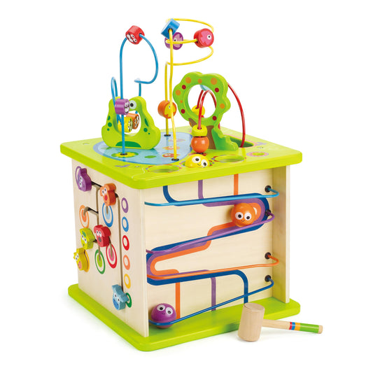 Hape Country Critters Play Cube bead side features animal friends to boost dexterity and storytelling.