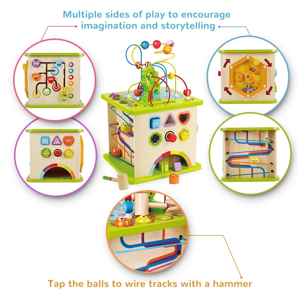 Hape Country Critters Play Cube color code side teaches colors through bubbles.