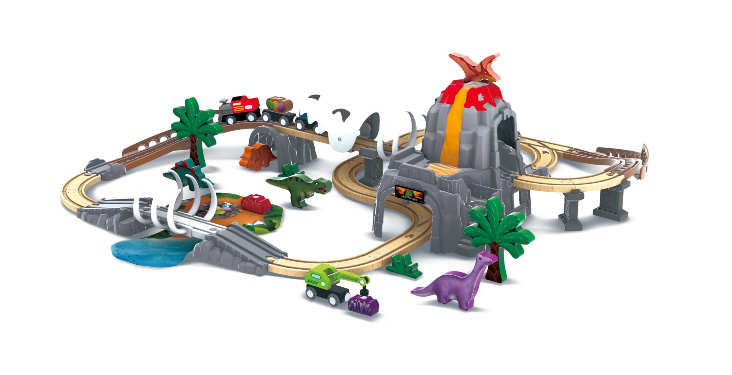 Hape Dinosaur Railway Adventure Set glow skull shines during playtime for kids